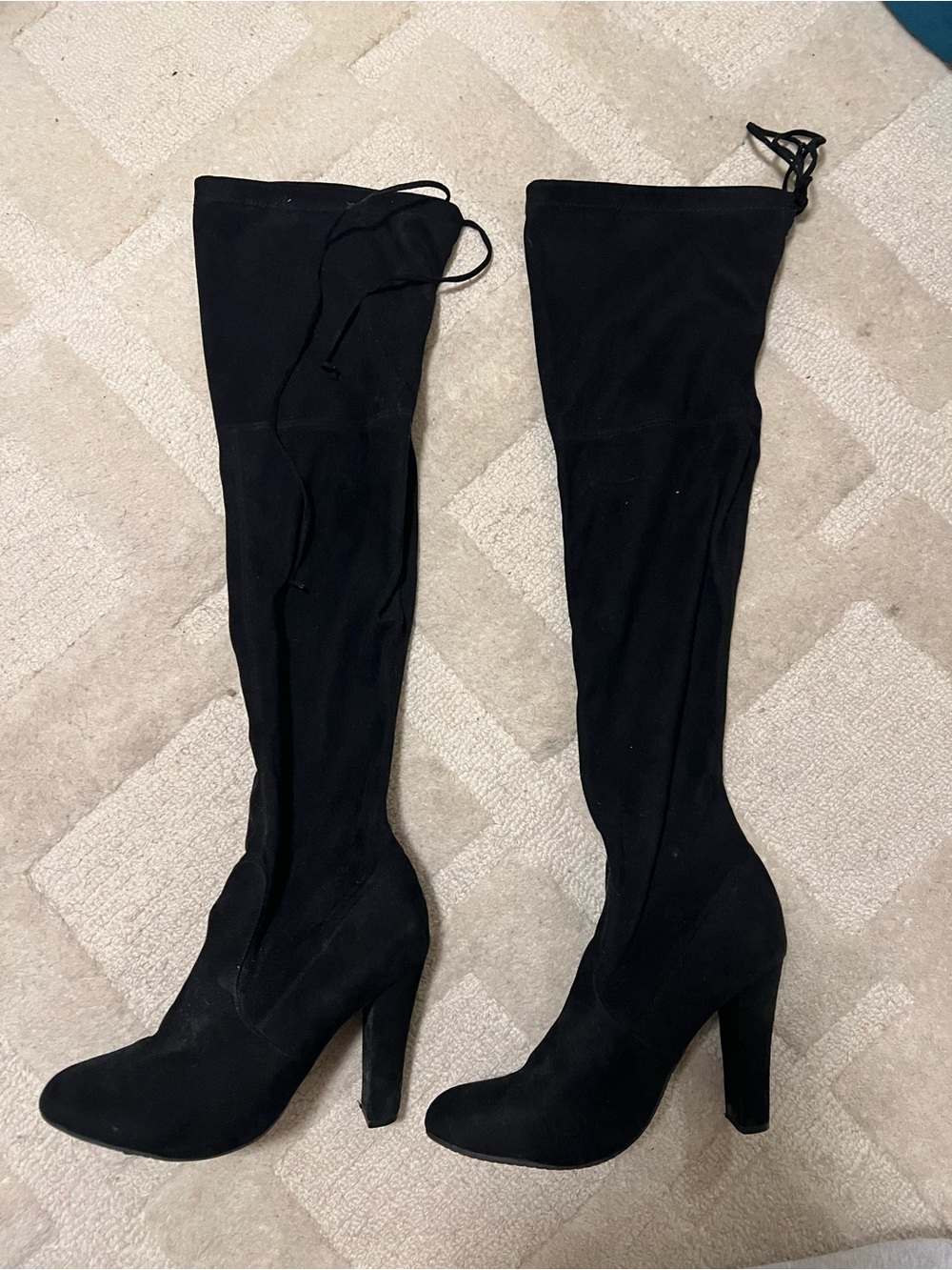 Steve Madden Black Over-The-Knee Stretch Boots with Block Heel